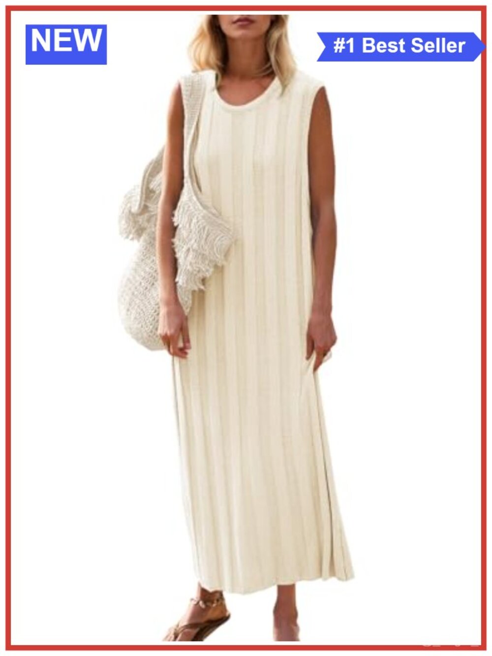 Women Sleeveless Maxi Dress Scoop Neck Ribbed Knit Tank Dress Summer